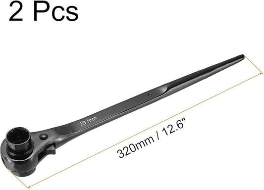 uxcell 19 x 21mm 12-Point Scaffold Podger Ratchet Spanner Ratcheting Socket Wrench Tool (Black) 2pcs
