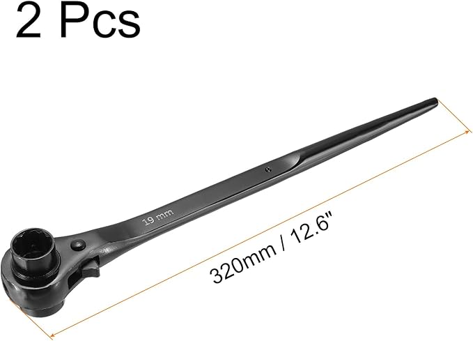 uxcell 19 x 21mm 12-Point Scaffold Podger Ratchet Spanner Ratcheting Socket Wrench Tool (Black) 2pcs