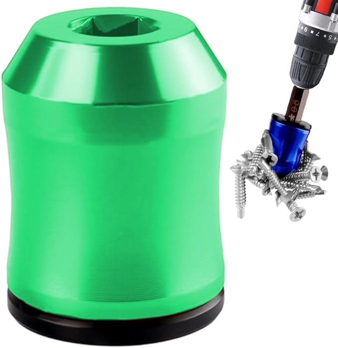 Screwdriver Head Magnetic Ring Set, Zinc Alloy Magnetizer with Hexagonal Design, Strong Magnetic Screw Holder for Furniture Assembly, Vehicle Repair, Handcrafting Projects (Green)