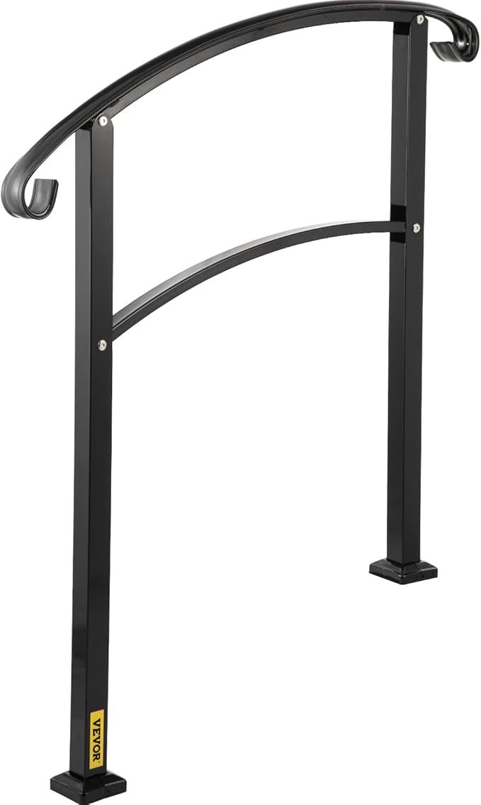 VEVOR Outdoor Steps Handrail, Black Arch#1, Adjustable Metal Staircase Railing, Thickened Porch & Deck Railing