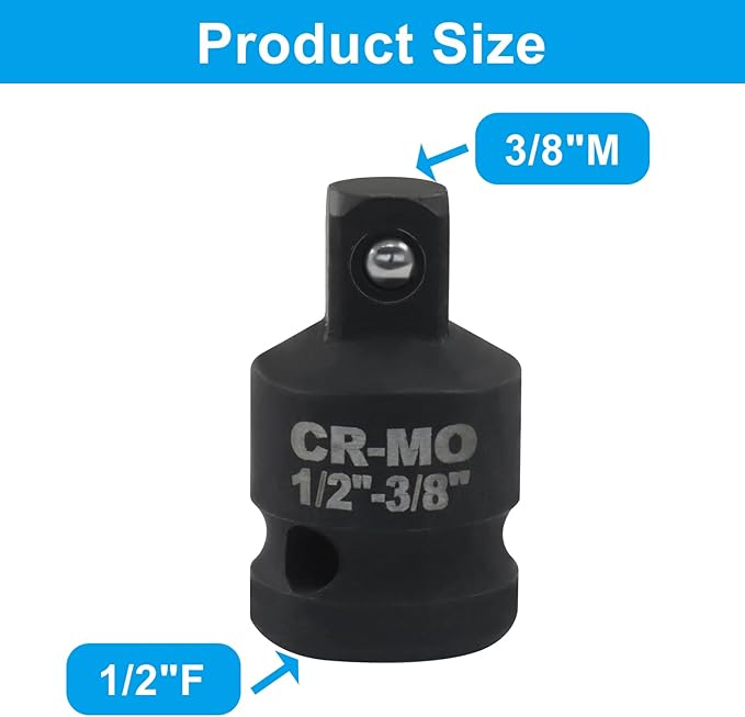 1/2" Female to 3/8" Male Impact Socket Adapter, Black Wrench Socket Adapter For Impact Driver