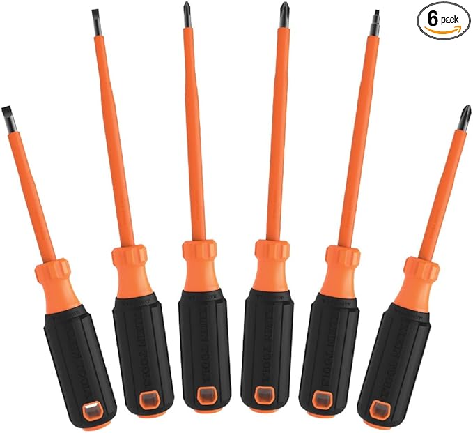 Klein Tools 85076INS Insulated Screwdriver Set, Made in USA, features 1000V Electricial Screwdrivers, (3) Phillips and (2) Slotted and Square Tips, 6-Piece