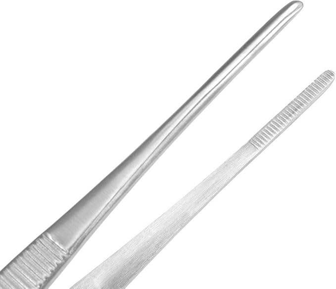 8 Inch Stainless Steel Tweezers with Straight Serrated Tip Multipurpose Forceps for Craft Repairing 2 Pack