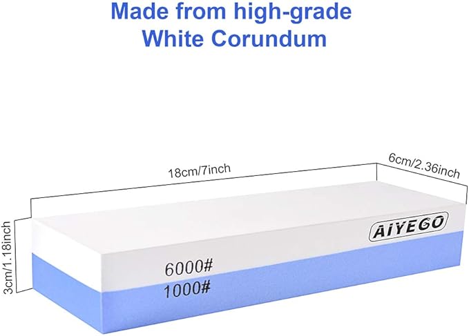 Knife Sharpening Stone, 2 Sided Grit 1000/6000 Whetstone Set with Non-slip Silicone Base for Home Kitchen(Blue&White)