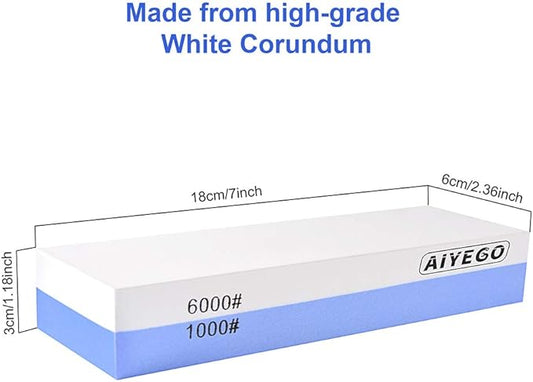 Knife Sharpening Stone, 2 Sided Grit 1000/6000 Whetstone Set with Non-slip Silicone Base for Home Kitchen(Blue&White)