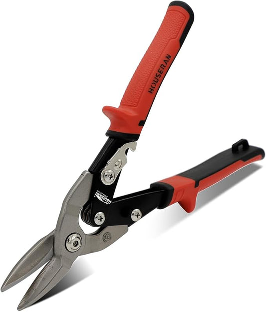 10 Inch Aviation Tin Snips, Regular Straight Cut, Heavy Duty CR-MO Metal Cutter with Double Lever, Scale Markings & Safety Lock, Shears Scissors for Cutting Metal Sheet