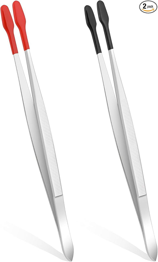Rubber Tipped Tweezers, 2PCS PVC Coated Flat Tip Tweezers Stainless Steel Forceps Non Marring Pincettes for Stamp Coins Jewelry Industrial Electronic Hobby Craft Tools