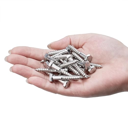 25 Pcs M6x1.57 Inch Hexagon Head Wood Screws Lag Screws for Woodworking 304 Stainless Steel 18-8 DIY Decoration Wall Wood Trim Decorative Wooden Plaques