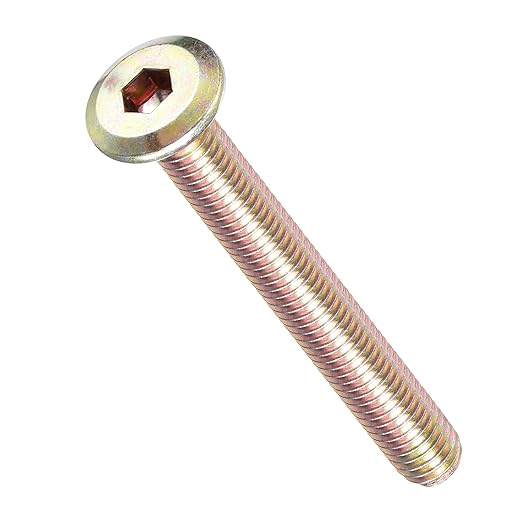 METALLIXITY Flat Head Hex Socket Cap Screws Bolts(M6-1x50) 20Pcs, Steel Hex Socket Furniture Bolts Screws - for Furniture Woodworking Project, Yellow