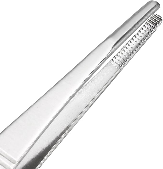 uxcell 5 Pcs 5.5-Inch Stainless Steel Straight Round Blunt Tweezers Serrated Tip