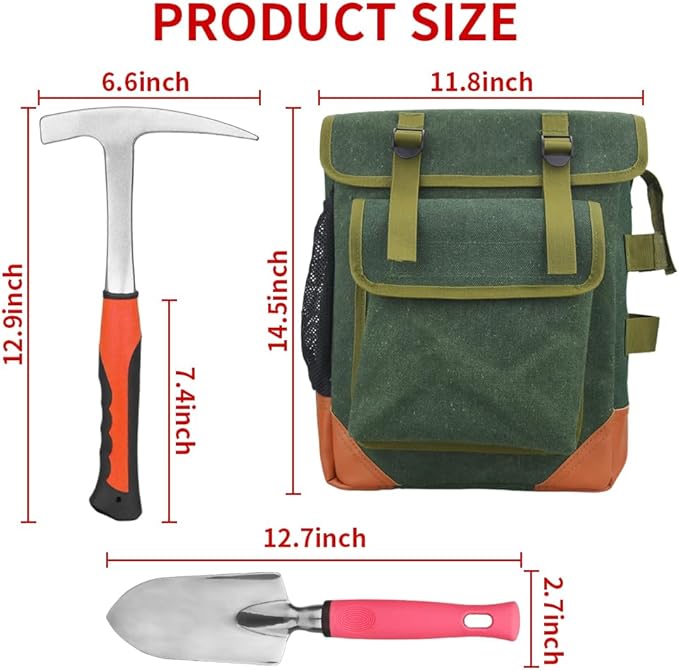 13-Piece Set - Geological Rock Pick and Hammer Set, Rockhound Field Guide - Backpacking Portable Chisel and 32-Ounce Hammer Set - Tools for Rock Hounding and Gold Mining (Red)