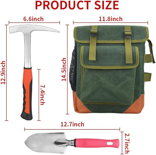 13-Piece Set - Geological Rock Pick and Hammer Set, Rockhound Field Guide - Backpacking Portable Chisel and 32-Ounce Hammer Set - Tools for Rock Hounding and Gold Mining (Red)