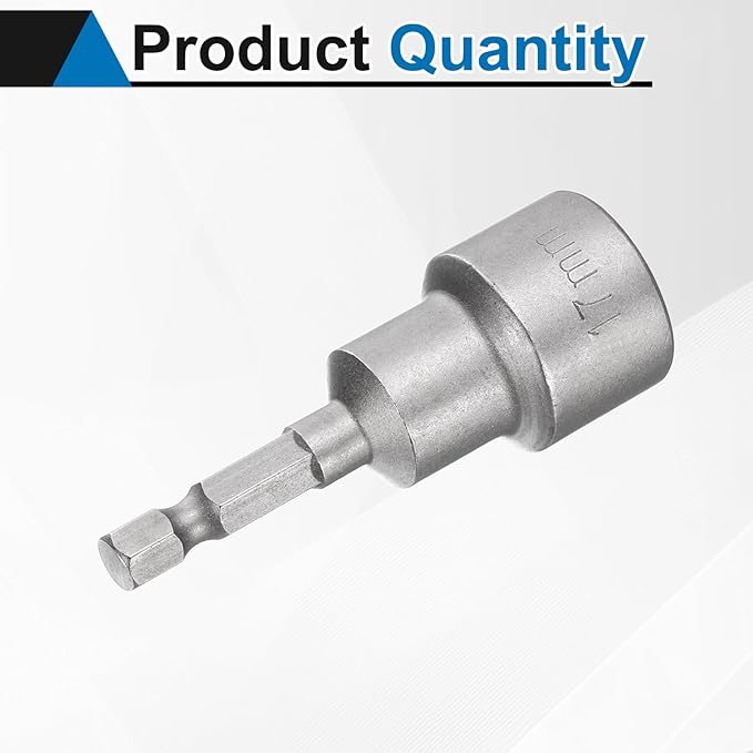HARFINGTON Nut Driver Drill Bit 17mm Metric Socket 1/4" Hex Shank 2.56" (65mm) Long Magnetic 6-Point Sockets Quick Change CR-V Steel Bolt Setters for Power Drill Drivers