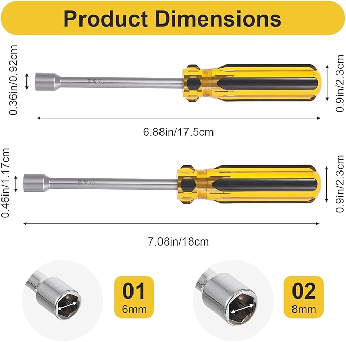 2 PCS Hex Nut Driver, 6mm and 8mm Nut Drivers 1/4??Socket Screwdriver Magnetic Socket Wrench Screwdriver with Non-Slip Handle Professional Nuts Drivers for Garage & Daily Repair