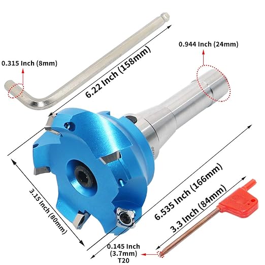 3.15 Inch Face Milling Cutter Aluminum KM12 80MM CNC End Milling Cutter Holder + R8-FMB22 Shank Face Shell Mill Arbor + 5pcs SEHT1204 Carbide Inserts + 8mm Hexagon Wrench + T20 Wrench CNC Machine Tool
