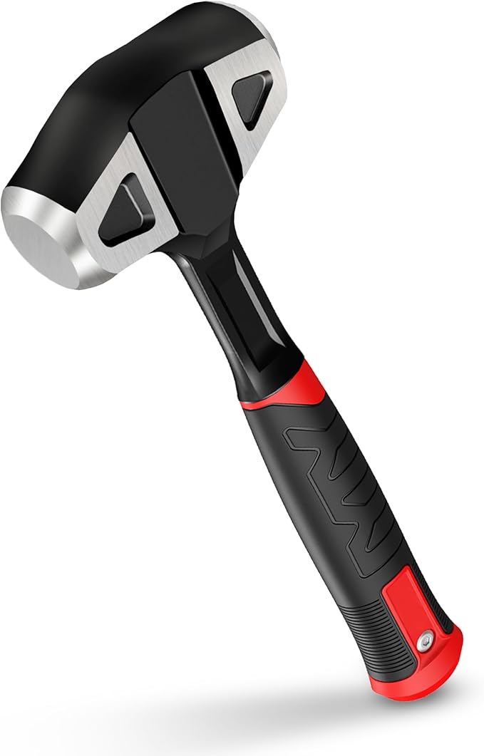 YIYITOOLS 3lb Hard Face Sledge Hammer, Heavy Duty One-Piece Forged Carbon Steel, 3-Pound Strike Drilling/Crack Hammer with Anti-Vibration Rubber Grip for Rock, Demolition & General Construction