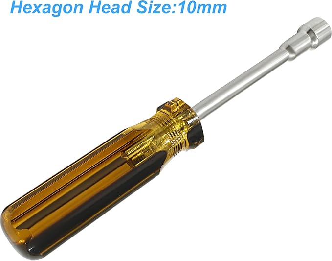 Biaungdo 10mm Socket Wrench Screwdriver, Hex Socket Wrench High-Carbon Steel Hexagon Nut Driver Non-Magnetic Tip Hex Nut Screwdriver Hand Tool for Repairs(Plastic Handle)