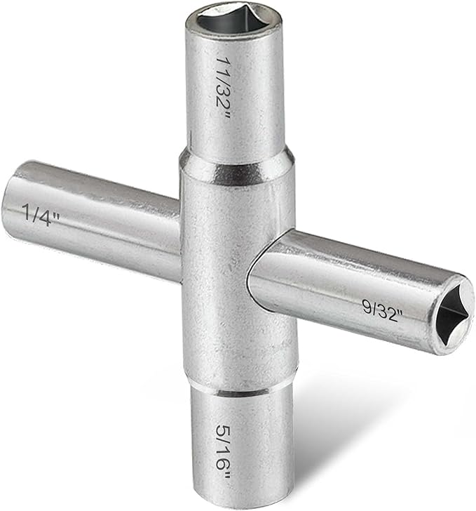 4-Way Sillcock Key Wrench, 1/4", 9/32", 5/16", 11/32", Fits Most Sillcock, Stopcock, Water Spigots, Wall-hydrant, Control Cabinet and Valves