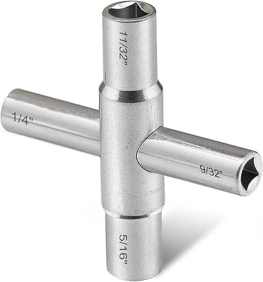 4-Way Sillcock Key Wrench, 1/4", 9/32", 5/16", 11/32", Fits Most Sillcock, Stopcock, Water Spigots, Wall-hydrant, Control Cabinet and Valves