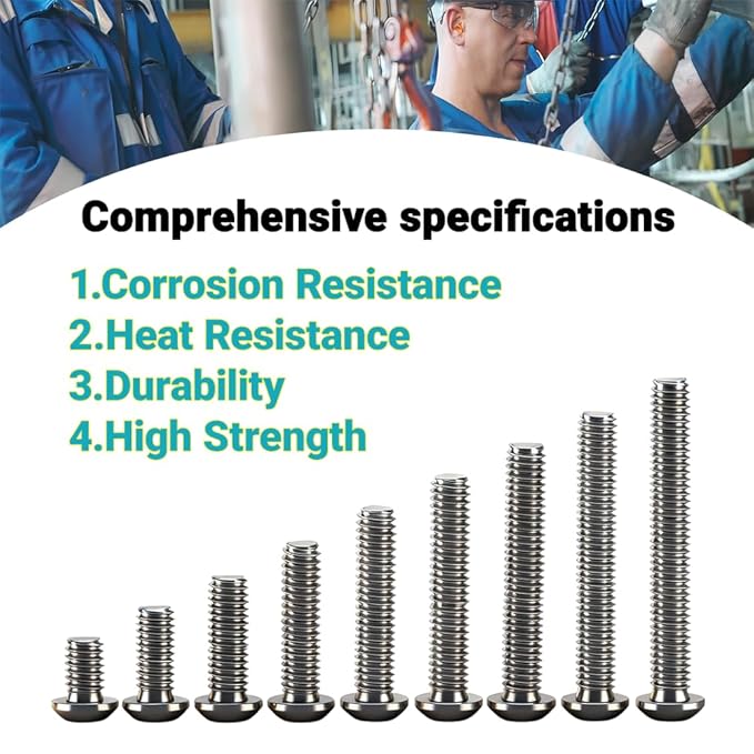 Metuja M5-0.8x10mm 100Pcs, Button Head Socket Cap Bolts Screws, Stainless Steel, Professional Set Screw, Clear and Complete Full Thread, Silver Bright Finish Furniture Bolt, Allen Hex Drive
