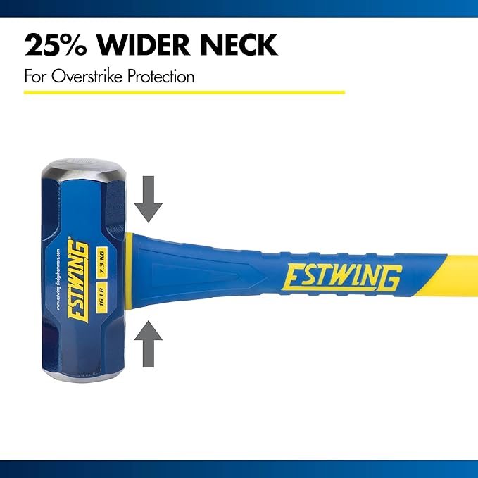 Estwing 16-Pound Hard Face Sledge Hammer for Demolition/Stake Driving, 50-55 HRC, 36-Inch Fiberglass Handle, Overstrike Protection, Textured Grip