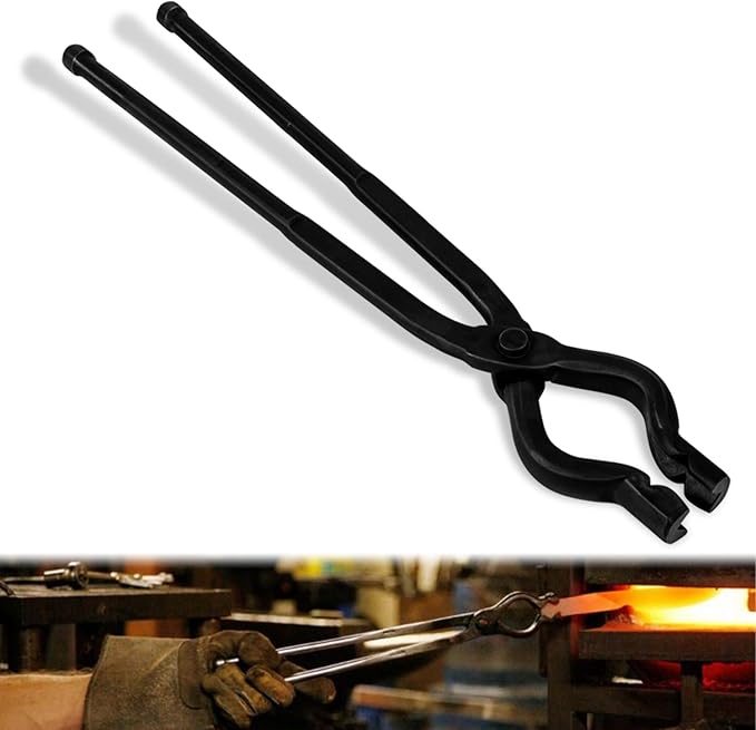 17" V-Bit Bolt Knife Making Tongs, Blacksmith Bladesmith Anvil Forge Assembled Wolf Jaw Tongs for Beginner & Seasoned Blacksmiths