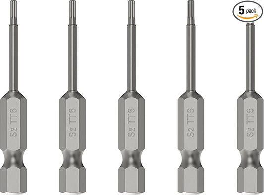 5PCS T6 Magnetic Tamper Proof Torx Screwdriver Bits, 1/4 Inch Hex Shank 2 Inch Length S2 Steel Security Drill Torx Head Drill Screw Driver Tools(50mm Long, Star 6 Point)