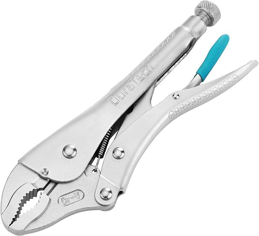 DURATECH 10-Inch Locking Pliers, Premium Cr-V Construction, Curved Jaw Locking Pliers with Wire Cutter, Fit for Clamping Twisting Welding