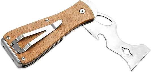 ROLLINGDOG Paint Scraper-Folding Painters Tool 9-in-1 Beech Wooden Handle Includes Paint Roller Cleaner, Nail Puller, Putty Knife Scraper, Hammer End