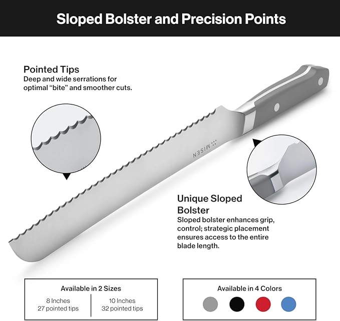 Misen Serrated Bread Knife - High-Carbon Japanese AUS8 Steel - Perfect for Soft Foods, Bread, Pastries, and Fruits - Verstatile Slicer, Razor-Sharp Edge, Durable Blade, Ergonomic Handle - 10", Black
