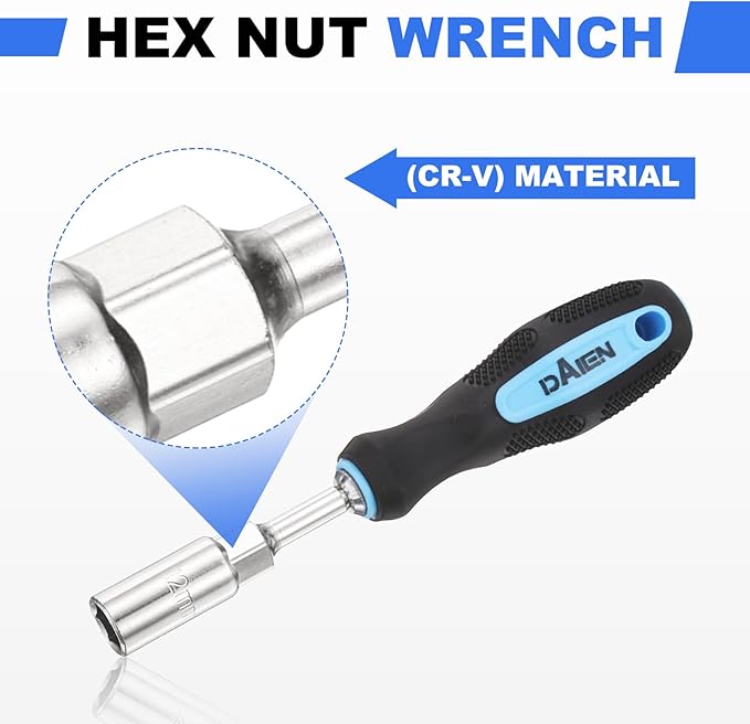 HARFINGTON Metric Nut Driver 8mm/10mm/12mm CR-V Non-Magnetic Detachable Tip Hollow Shafts Hex Socket Screwdriver with Anti-Slip Handle for Automobile Repair Bit Driver, Blue/Black