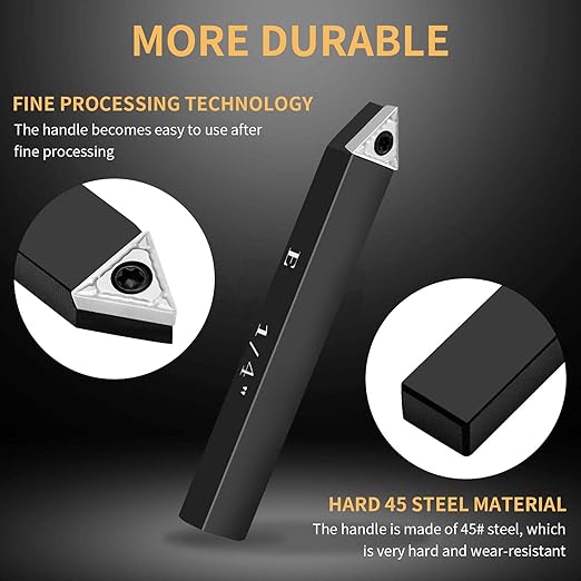 1/4" Indexable Carbide Turning Inserts Holder Set for Machining Lathes, 5 Pcs Set Metal Lathe Tools Inserts Bits with Carbide Inserts TCMT090204.