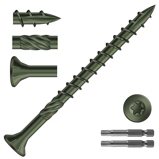 #10 x 2-1/2" Deck Screws (477Pcs) 6lb. Carbon Steel, Green, Flat Head, Rust Resistant epoxy Coated, with T25 Star Bit