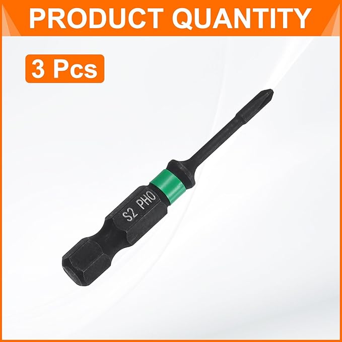 HARFINGTON 3pcs #0 Impact Phillips Screwdriver Bit PH0 1/4" Hex Shank 2" (50mm) Long 0.08" Rod Magnetic Cross Head Drill Bits S2 Steel Industrial Screw Driver for Impact Power Drivers