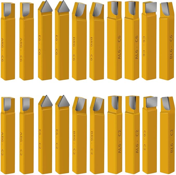 20 pc 1/2" Carbide Tip Tipped Cutter Tool,Metal Lathe Cutting Tools,Lathe Tools Metal Cutting for Metal Lathe Turning, Boring, and Chamfering