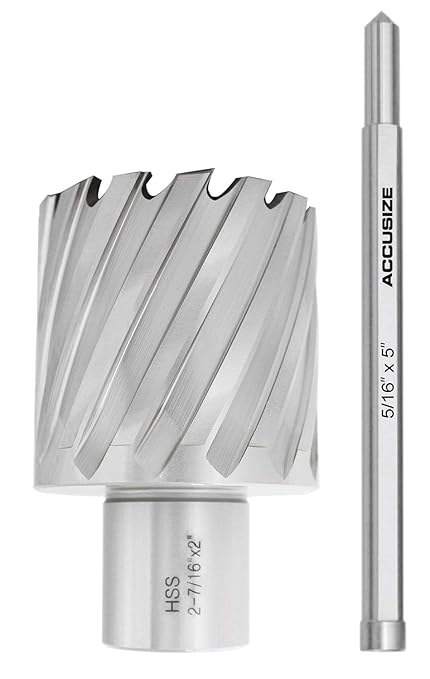 Accusize Industrial Tools 2-7/16'' by 2'' Cutting Depth H.S.S. Annular Cutter with 1 Pc Pilot Pin, 2081-2044Pin