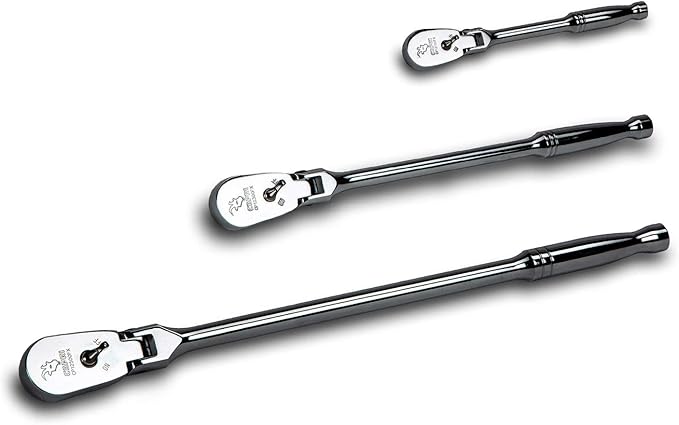 Capri Tools Ratchets, True 72-Tooth, 5-Degree Swing Arc (3-Piece Set/Flex-Head Low Profile), (Model: CP12000FX)