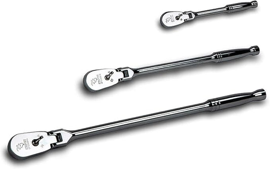 Capri Tools Ratchets, True 72-Tooth, 5-Degree Swing Arc (3-Piece Set/Flex-Head Low Profile), (Model: CP12000FX)