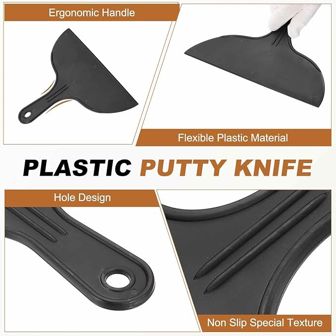HARFINGTON 10pcs Putty Knife Scraper 10" Width Flexible Plastic Putty Knife Paint Scraper Tool for Taping Drywall Spreading Painting Wall Scratching Black