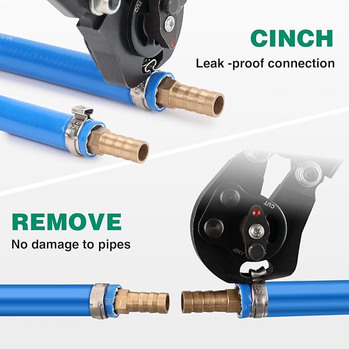 2 IN 1 Ratchet Pex Crimping Tool Pliers Cinch and Remove Combo Function Professional Pex Crimper Long Handle Pex Pinch Tool Pex Pipe Crimp Tool for 3/8" to 1" Stainless Steel Clamps in Plastic Box