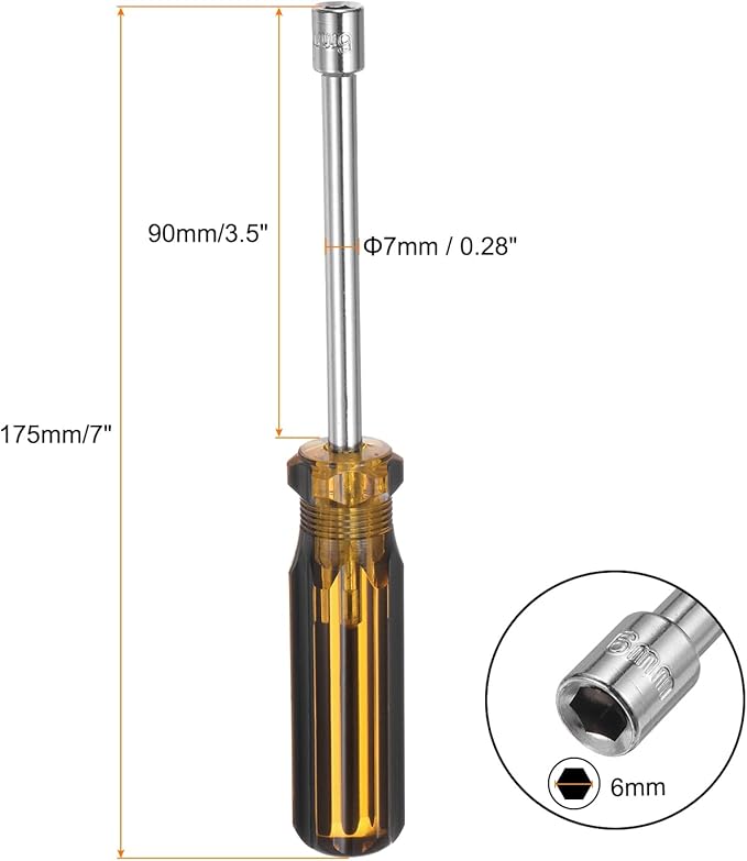 HARFINGTON Metric Hex Nut Screwdriver 6mm Carbon Steel Ergonomic PVC Grip Non-Magnetic Socket Wrench Screwdriver Hand Tool for Automotive Maintenance Home Improvement.