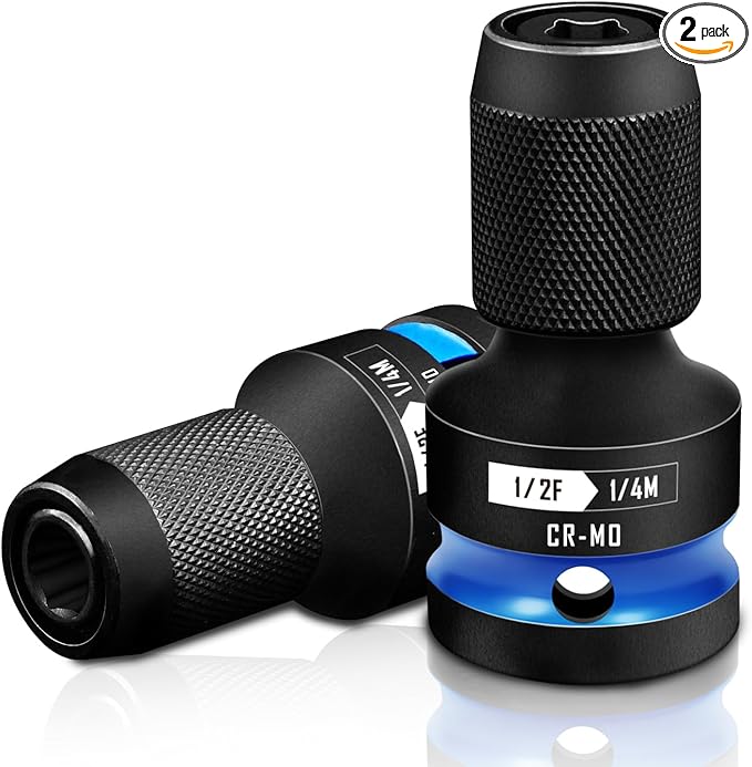 BLACKROBOT 2PCS Quick Release Impact Bit Holders 1/2-Inch Square Drive to 1/4-Inch Hex Socket Adapter, CR-MO Steel, Blue