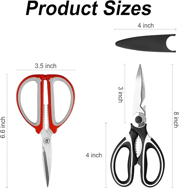 Kitchen Scissors Set of 2 Packs,Heavy Duty Stainless Steel Cooking Shears for Cutting Meat, Bones, Fish, Poultry, Vegetables, Chicken, Sharp Sissors for Dishwasher Safe 2 Packs