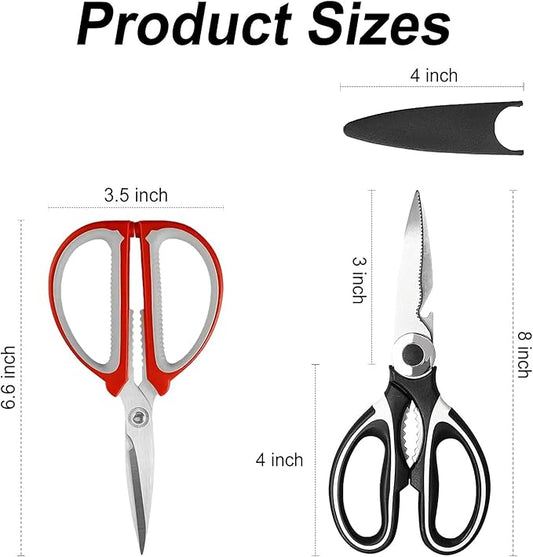 Kitchen Scissors Set of 2 Packs,Heavy Duty Stainless Steel Cooking Shears for Cutting Meat, Bones, Fish, Poultry, Vegetables, Chicken, Sharp Sissors for Dishwasher Safe 2 Packs