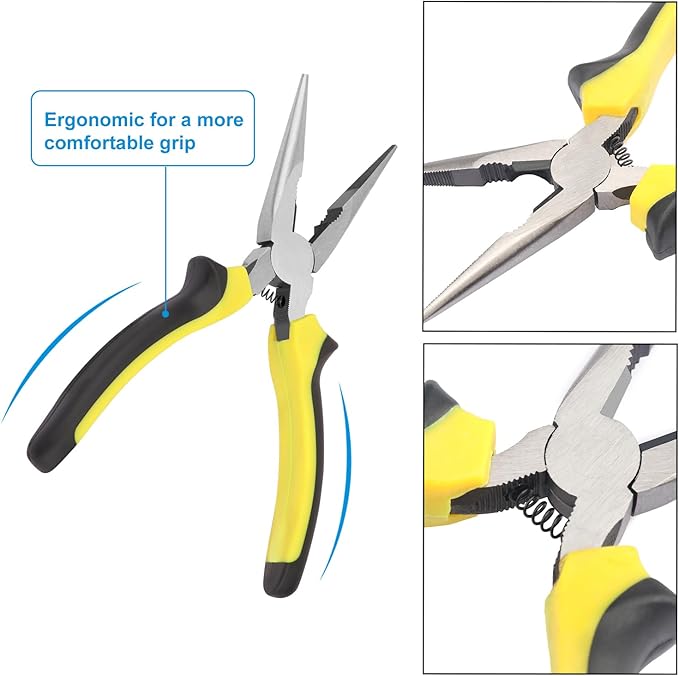 8 Packs 8 Inch Long Needle Nose Pliers, Needle Nose Pliers Bulk for Electricians, Grips Small Parts, Bend Wire, Electronics Repair, Jewelry Making Tools, etc, by GENHAKON