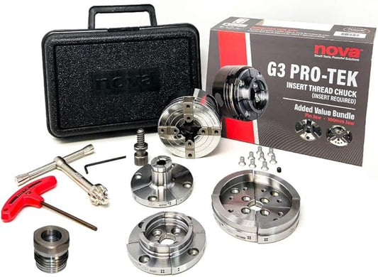 Nova Pro-Tek 48296 G3 Wood Lathe Chuck Kit with 3 Jaw Sets (2" Standard, 4" Bowl, 1" Pin) and Adapter Insert (IVNS 7/8" x 14tpi)