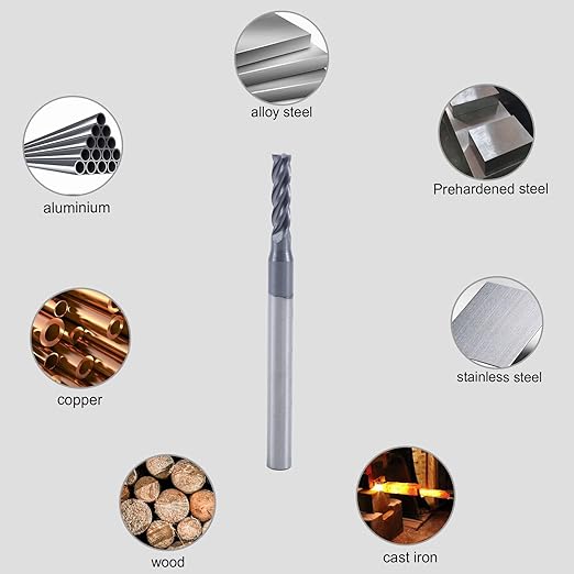 ISB 3/32?쇺?Carbide Square Nose End Mill Set, 4 Flute Micro Grain Carbide End Mill Bits for Alloy Steels/Hardened Steels/Aluminum/Copper, Suitable for DIYers and Professionals, 5 Pcs