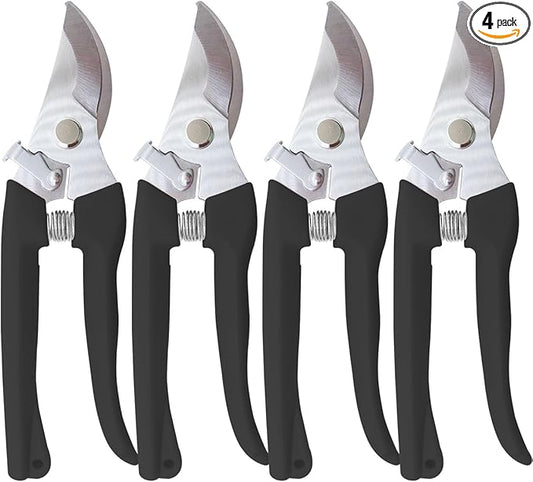 Pruning Shears for Gardening, 4 Pack Garden Scissors for Cutting Fresh Flowers, Floral Clippers for Plants, Fruits (Black)