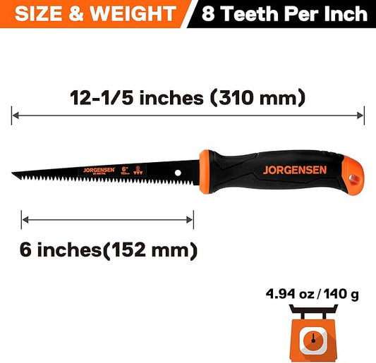 Jorgensen Drywall Saw, 6-inch Jab & Keyhole Saw with Ergonomic Handle,Triple Ground Teeth, Faster Cutting Drywall Cutting Tool with 8-TPI Bi-metal Blade