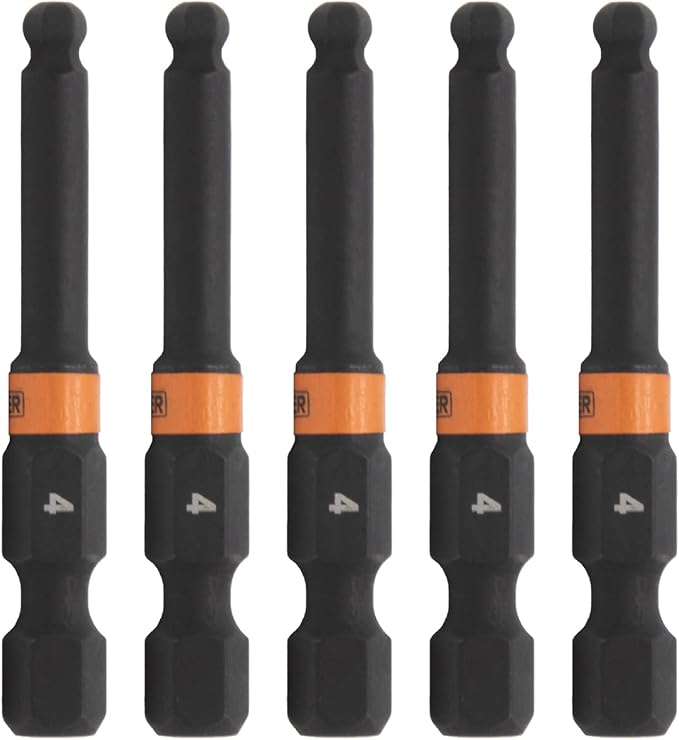 Ball-End Hex 4mm Impact Driver Bit - Railer Allen Wrench Drill Hex Bits. 1/4 Quick Release S2 Steel 2 inch 4mm Ball-End Hex Bits. (5 Pack)
